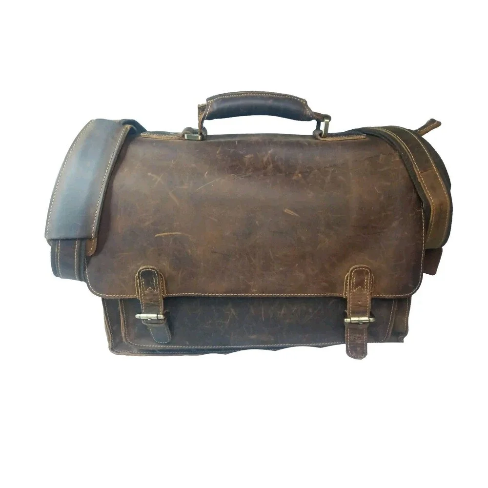 Vintage Kattee Leather Briefcase Messenger Bag Brown Fits 15 Inch Laptop